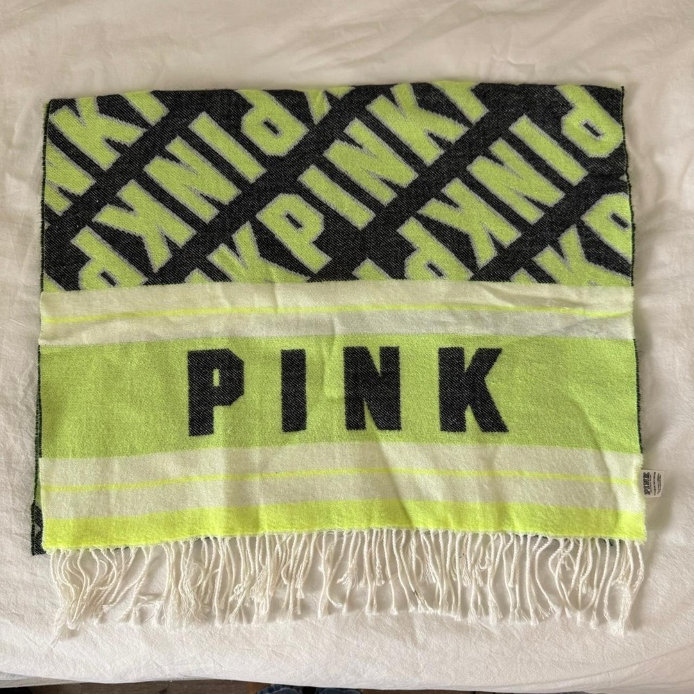 Neon green and black Victoria's Secret PINK scarf 27 x 88 in |‎ 69 x 225 CM